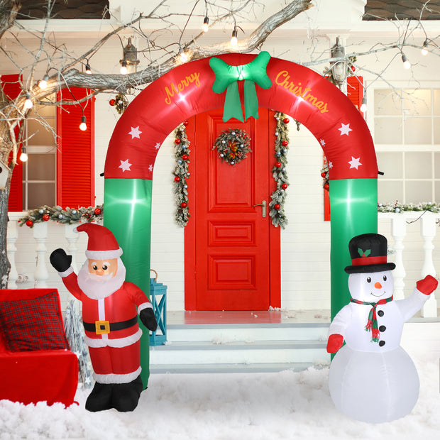 8ft with Santa Snowman 7 Lights Inflatable Festive Arch Decoration - Seasonal Spectra