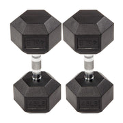 Rubber Coated Hex Dumbbells, Home Gym Training Hex Dumbbell with Metal Handle, 45lbs Free Weights in Pairs or Single