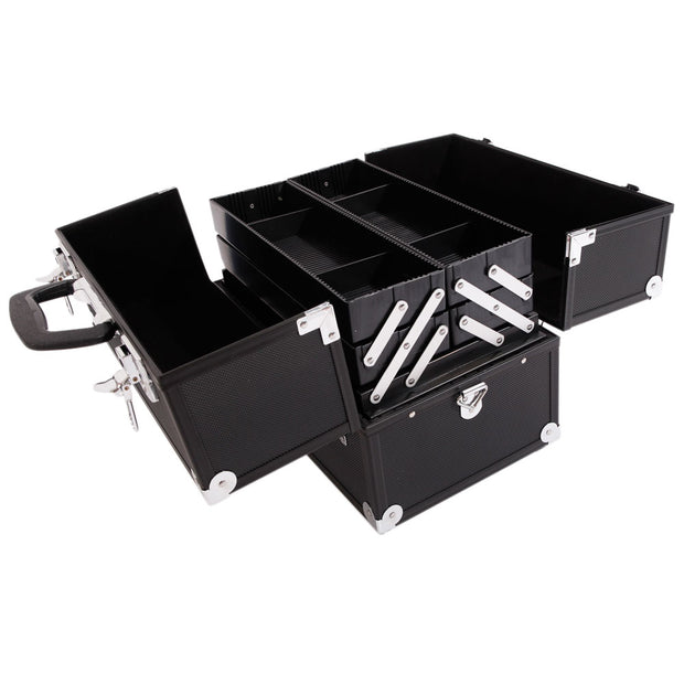 SM-2083 Aluminum Alloy Makeup Train Case Jewelry Box Organizer Black